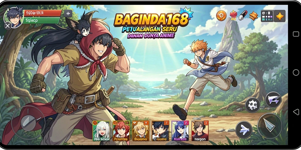 Tangkapan layar dari gameplay seru BAGINDA168 dengan karakter anime.