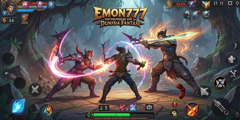 Screenshoot gameplay EMON777 menampilkan aksi pertarungan yang mendebarkan.