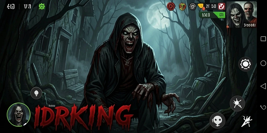 Screenshot utama IDRKING menampilkan suasana permainan yang mencekam.