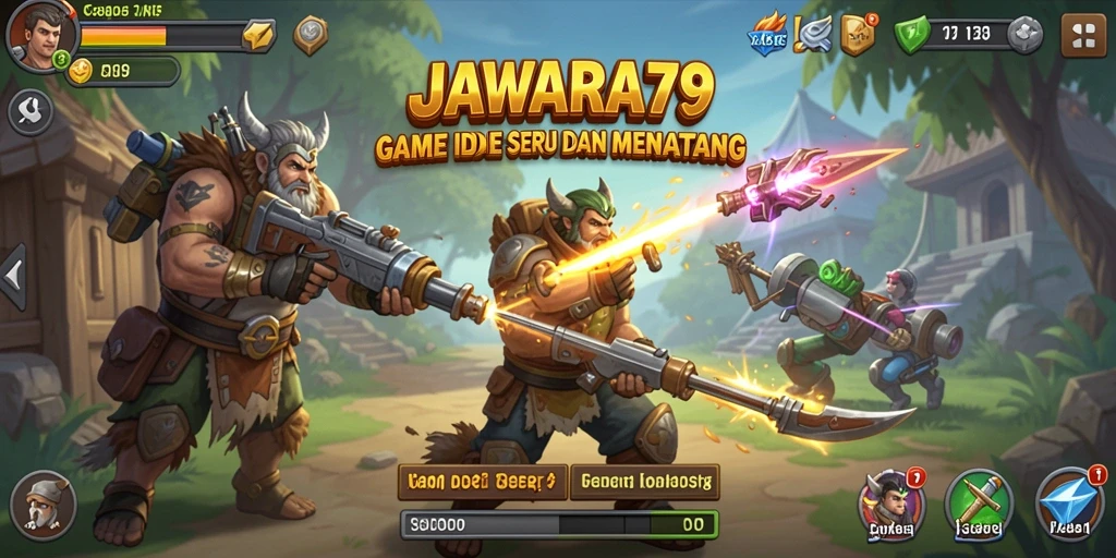 Tampilan gameplay JAWARA79 dengan karakter dan sumber daya menarik.