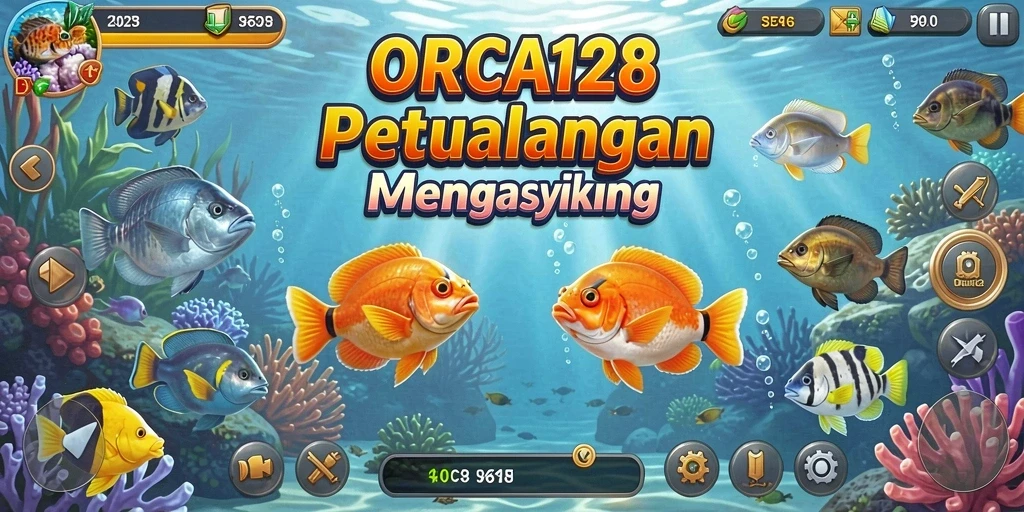 Screenshot gameplay ORCA128 yang menggambarkan aktivitas memancing.