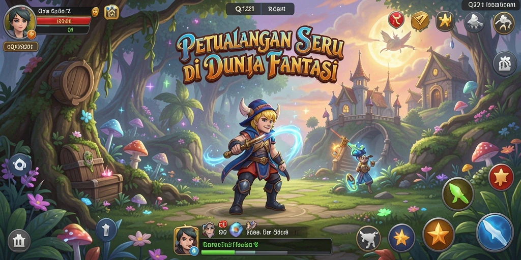 Screenshot QQ1221 menampilkan petualangan menarik di dunia fantasi.