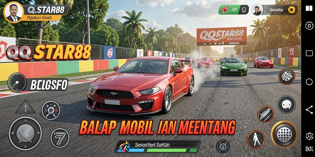 Screenshot gameplay <strong>QQSTAR88</strong> yang menunjukkan aksi balapan mendebarkan.