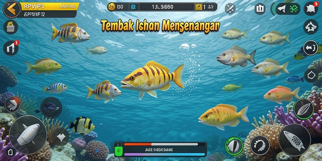 Gameplay RPVIP3 menampilkan aksi seru menangkap ikan.