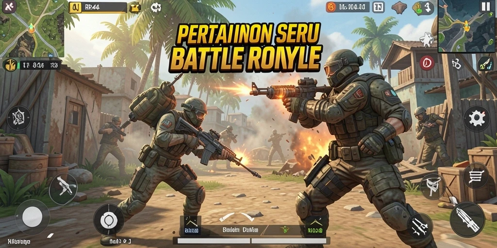 Screenshot gameplay seru dari pertarungan Battle Royale RR44.
