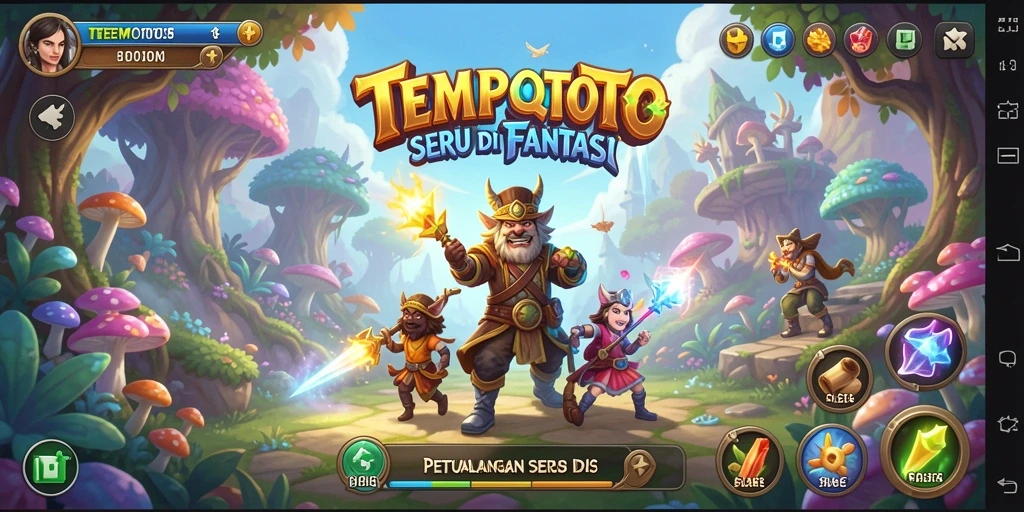 Screenshot gameplay TEMPOTOTO yang menampilkan pertarungan seru di dunia fantasi.