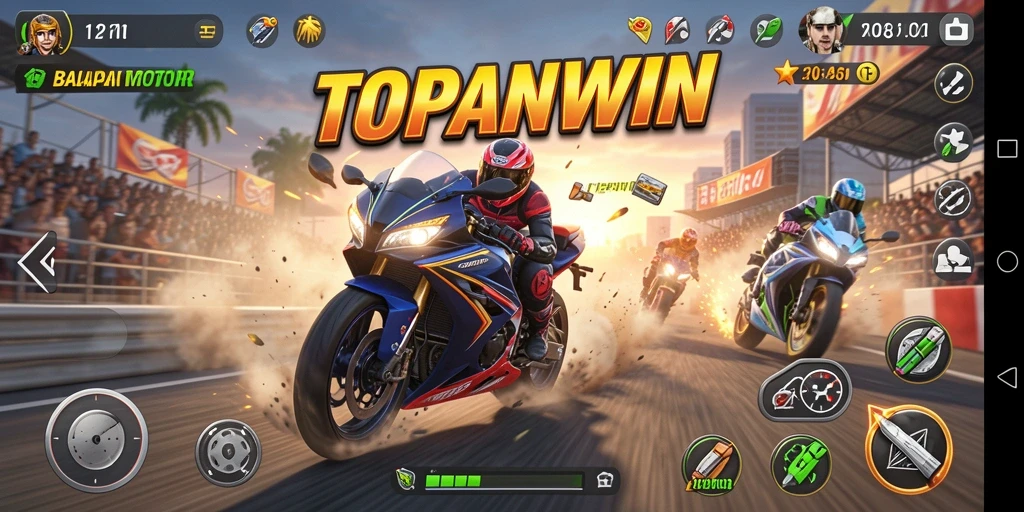 Tampilan gameplay menegangkan dalam balapan motor yang seru.