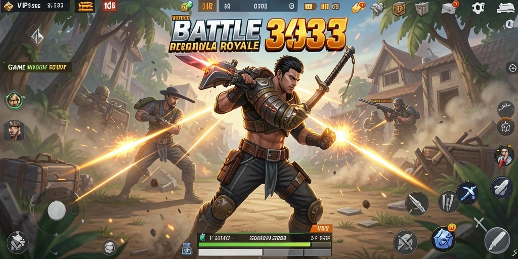 Screenshot utama VIP333 menampilkan aksi intens pertempuran Battle Royale.
