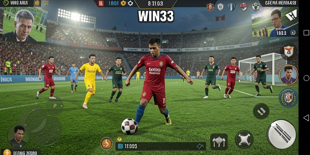 Tampilan gameplay seru dalam WIN33 dengan aksi sepak bola yang mendebarkan.