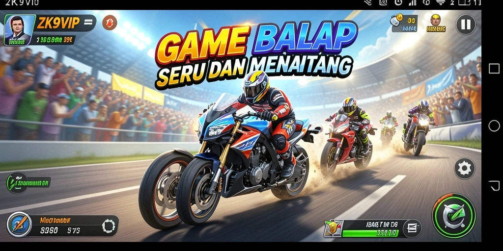 Gameplay seru ZK9VIP dengan balapan yang mendebarkan di lintasan.